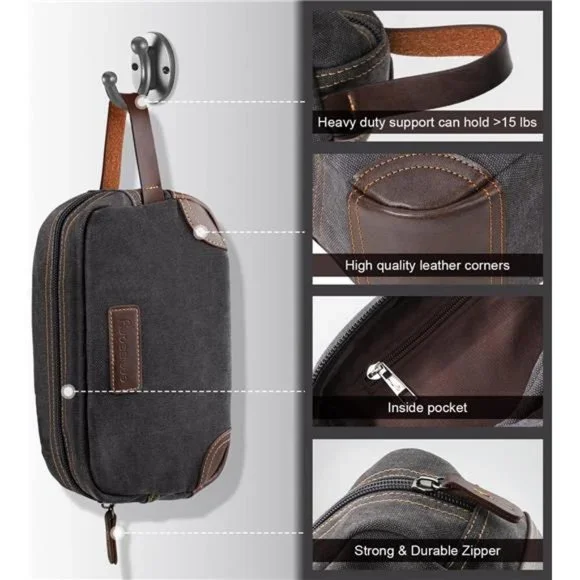 Travel Toiletry Bag for Men, Leather and Canvas Toiletry Bags, Dopp Kit for Men
